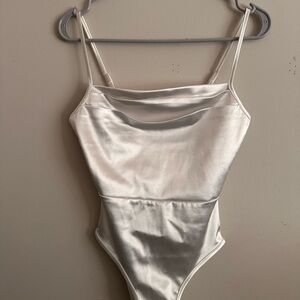 Elegant Off White Satin Bodysuit